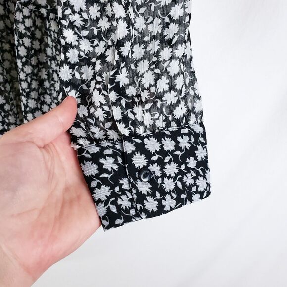 H&M Womens 6 Button-Up Shirt Sheer Tunic Ruffles Floral Long Sleeve Oversized - Picture 6 of 11